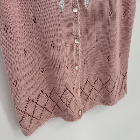 Vintage Cardigan Sweater Vest Women's Large Pink Granny Embroidered‎ Floral - Picture 4 of 8